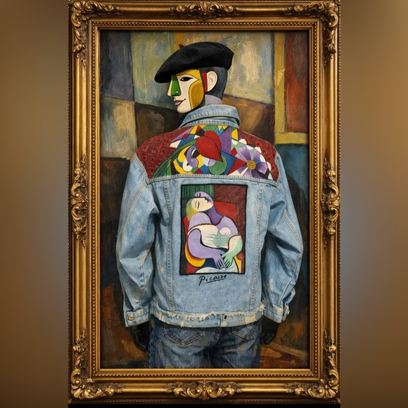 None Jackets & Blazers - Handpainted modern art cubist style on denim jean jacket OOAK sz SM/MD